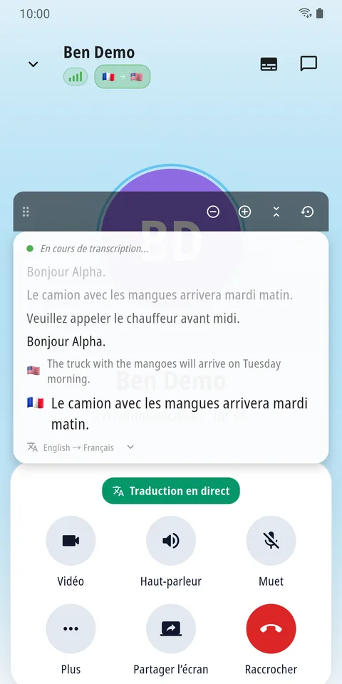 Un appel traduit avec des sous-titres dans la langue du lecteur